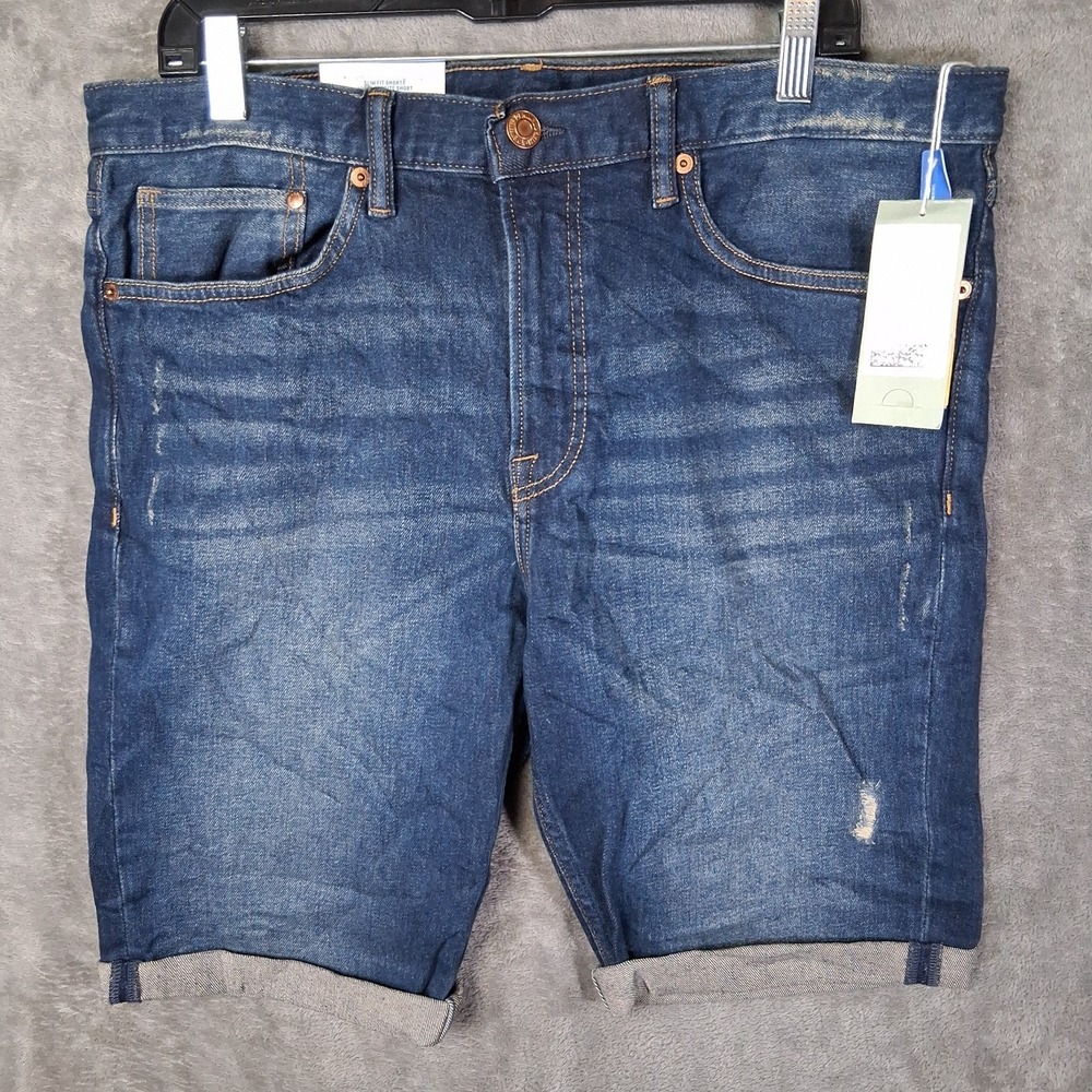 New H&M Slim Fit Shorts‎ Mens Size 38 Blue Stretchable Denim Cuffed 5 Pockets